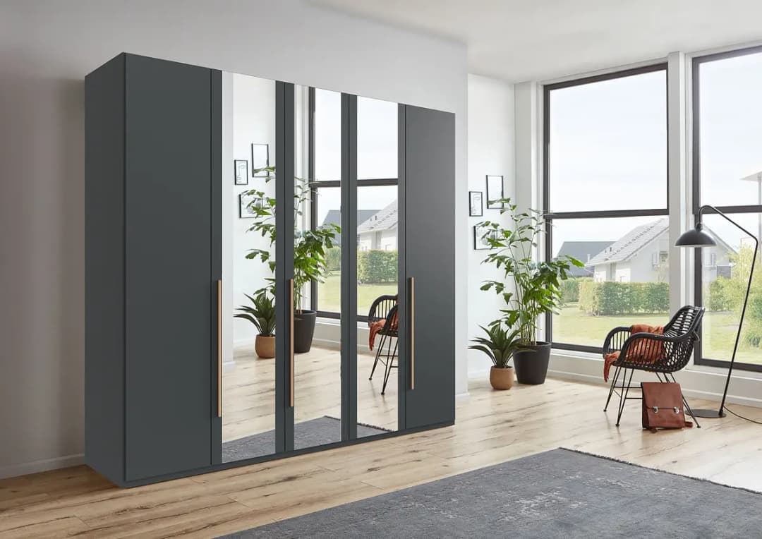 Drehtürenschrank London mit Spiegel | Grau
