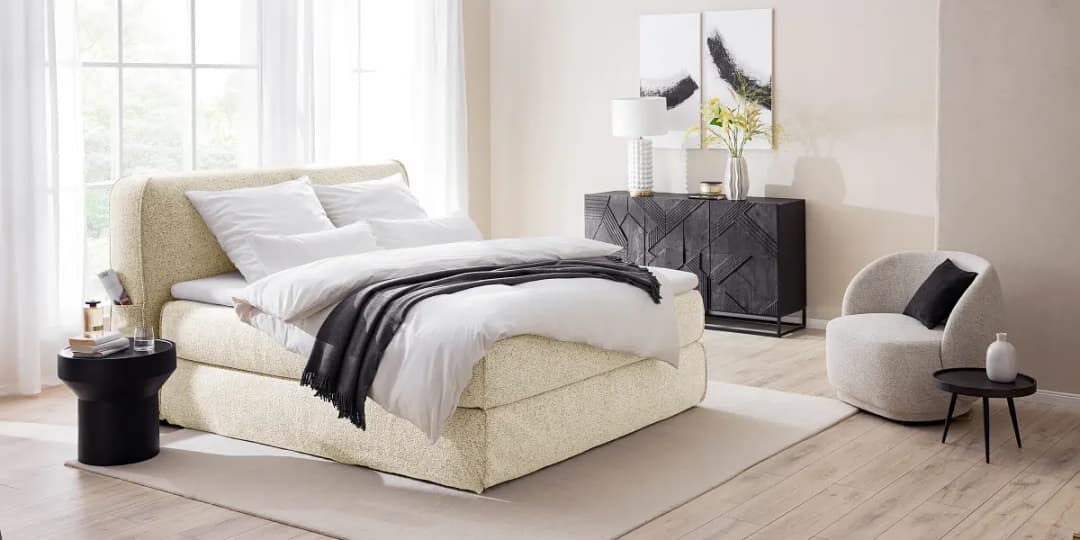 Premium Boxspringbett 180 x 200cm Strukturstoff Purna | Beige