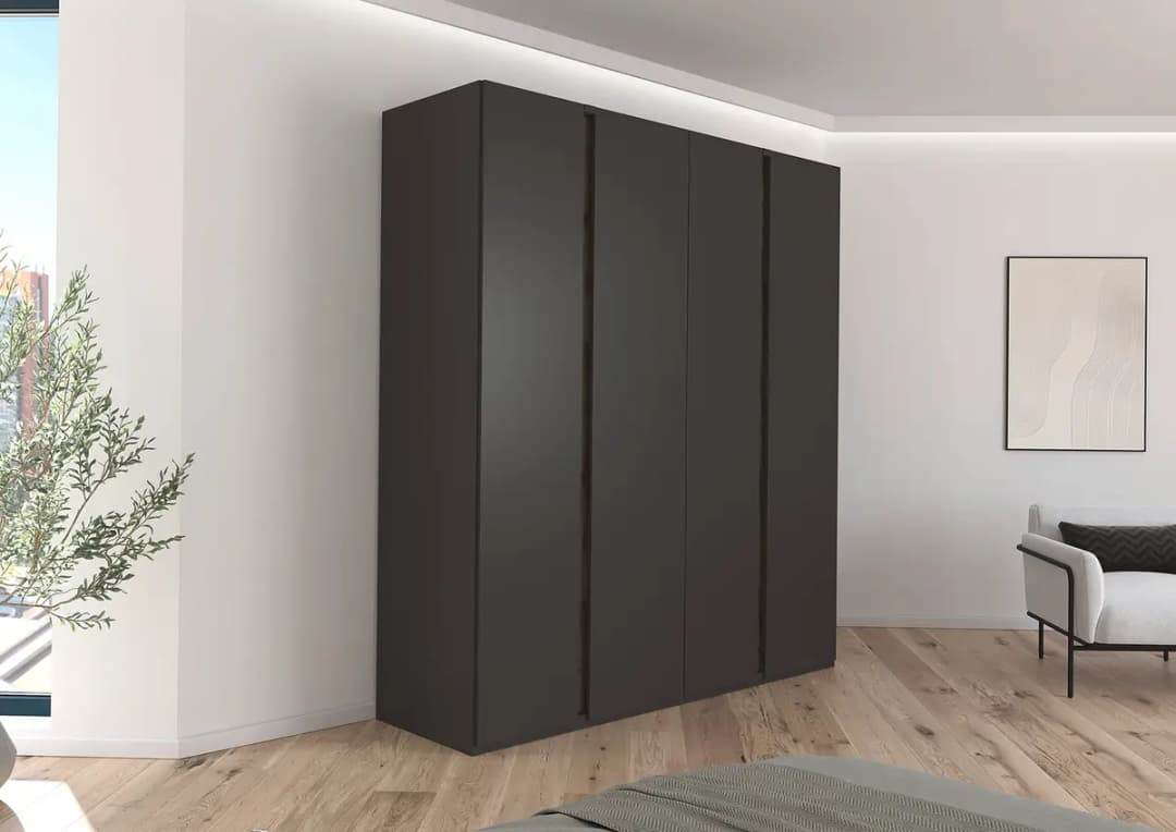 rauch Orange Drehtürenschrank Luana 201cm Grau/Graphit/Eiche Havanna