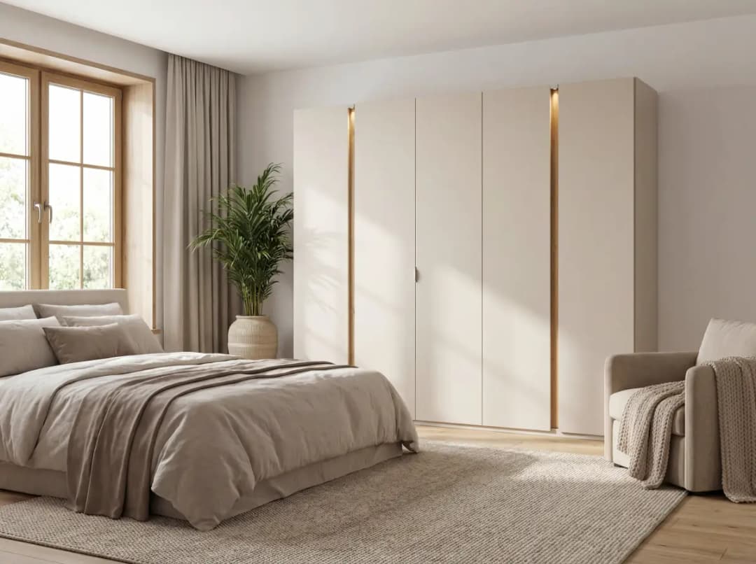 rauch Orange Drehtürenschrank Luana 251cm mit Beleuchtung | Beige
