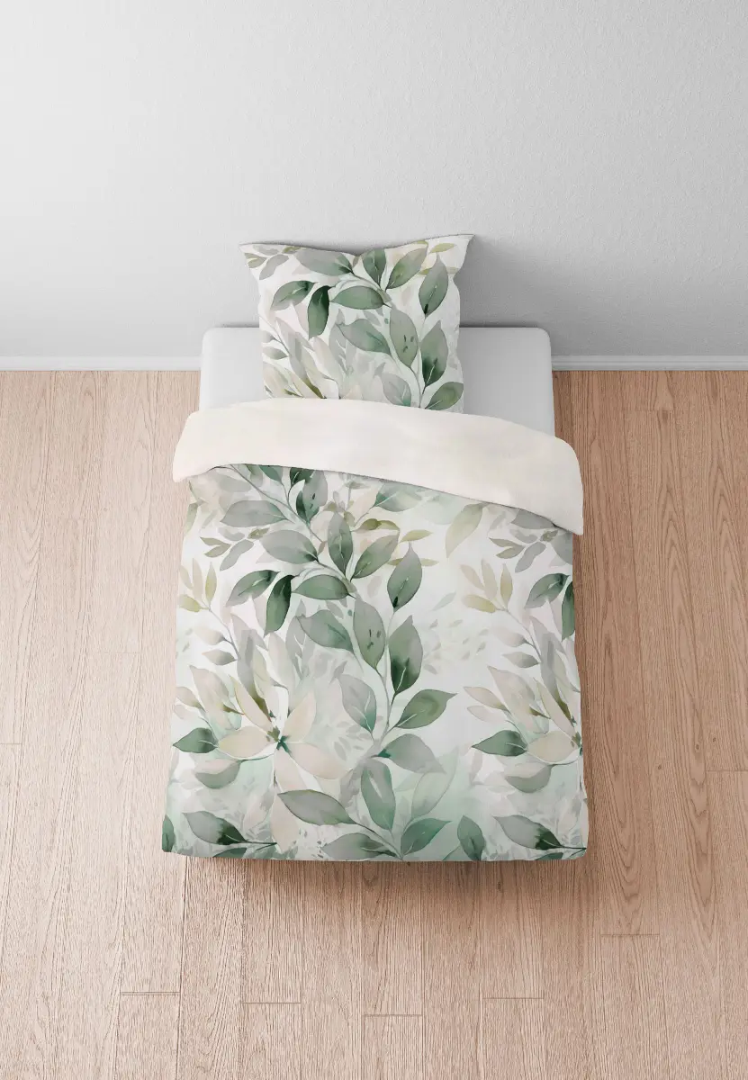 Biberna Mako-Satin Bettwäsche Blätterranke 155 x 220 cm + Kissen 80 x
