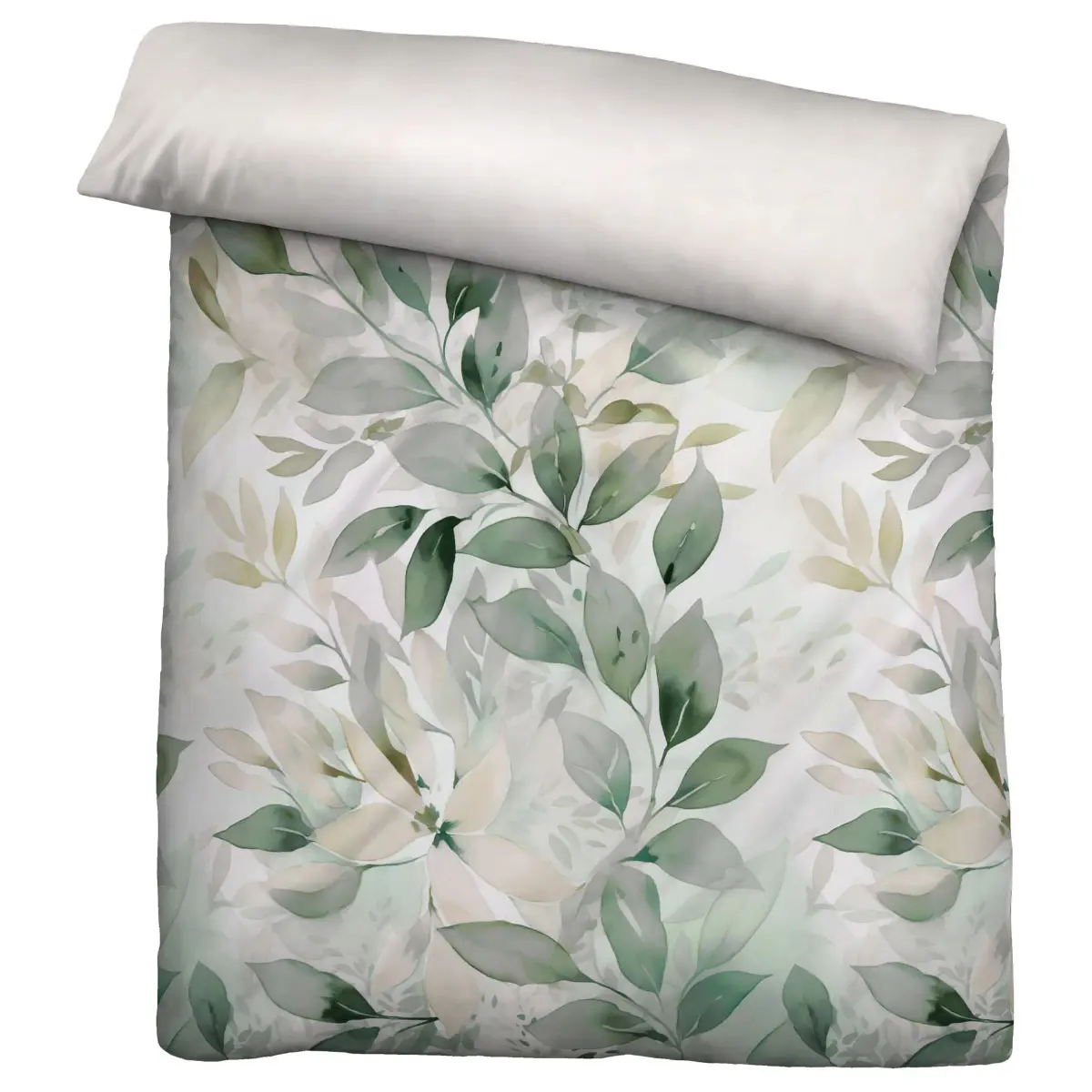 Biberna Mako-Satin Bettwäsche Blätterranke 155 x 220 cm + Kissen 80 x