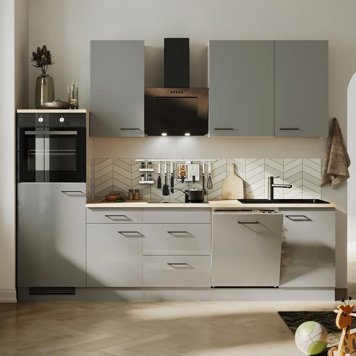 loftscape Autarke Küchenzeile 280 cm | Grau