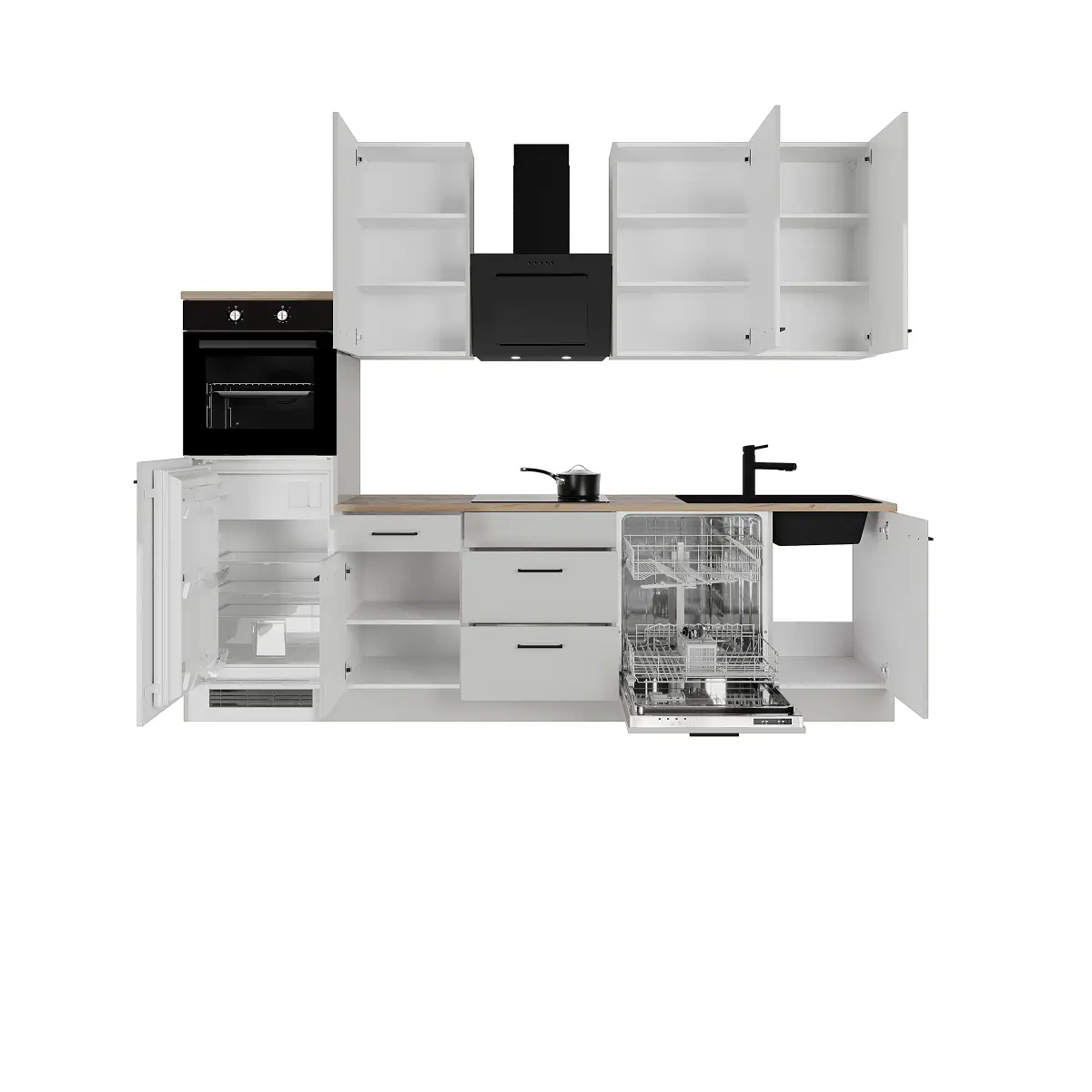 loftscape Autarke Küchenzeile 280 cm | Grau