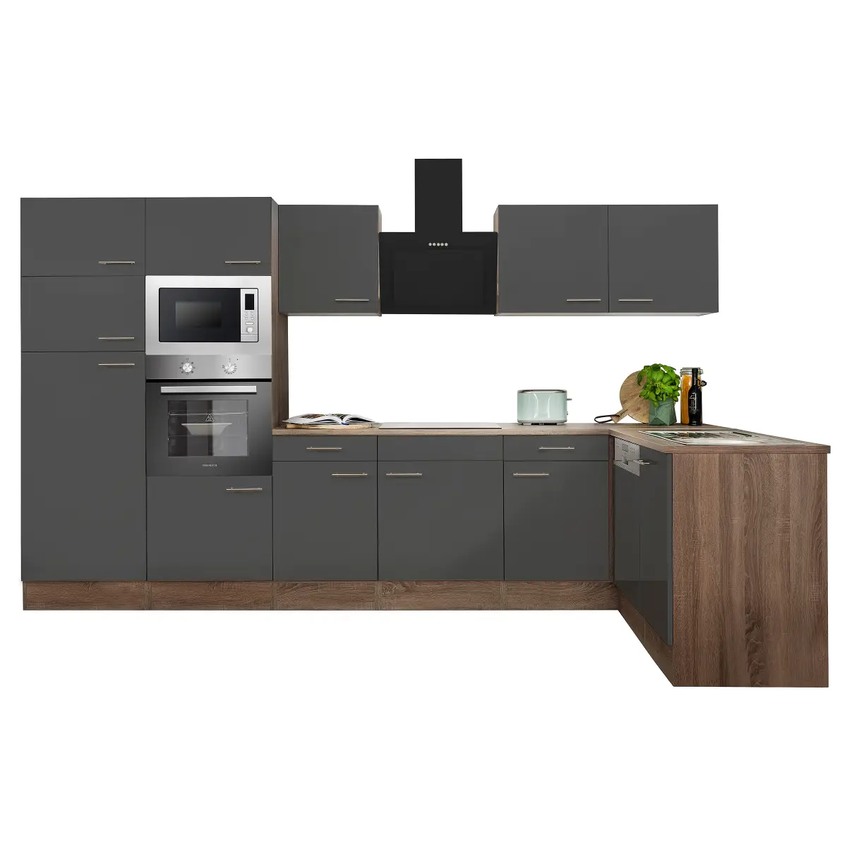 Eck-Küchenzeile Oliver IV 340cm Grau/Grau | Grau