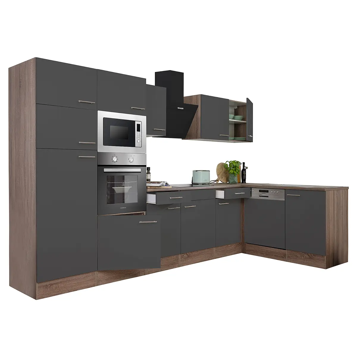 Eck-Küchenzeile Oliver IV 340cm Grau/Grau | Grau