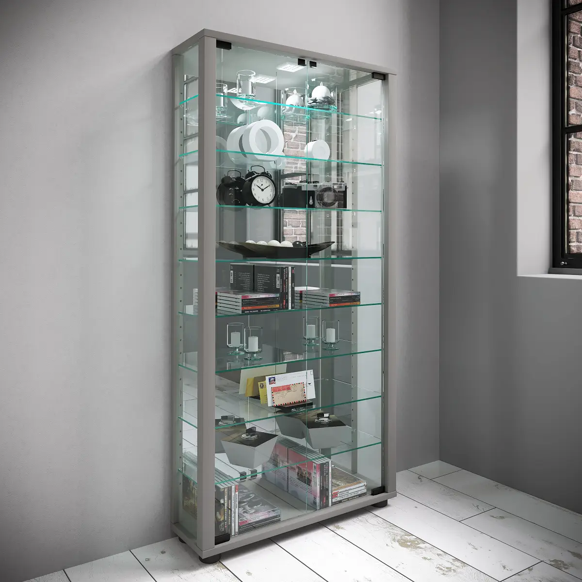 Vitrinenschrank Lumo Maxi | Silber