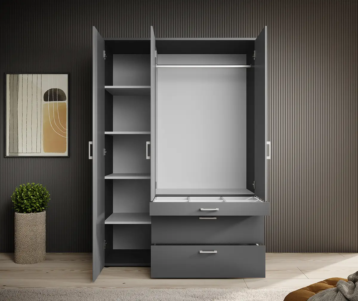 Drehtürenschrank Mohinora 135cm Grau/Graphit | Grau
