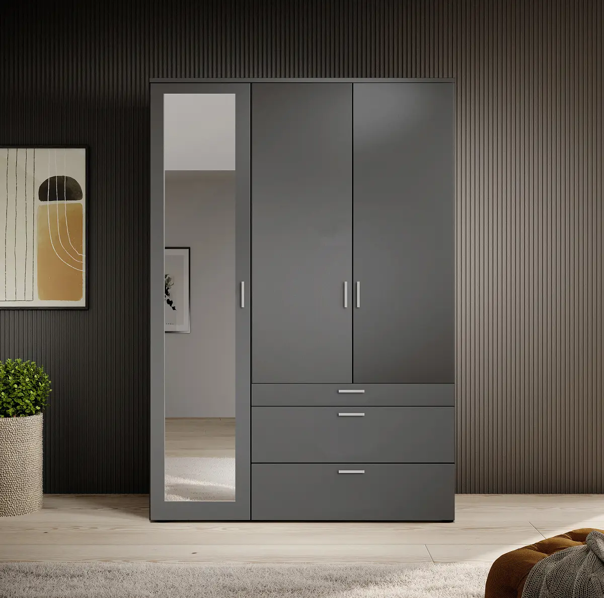 Drehtürenschrank Mohinora 135cm Grau/Graphit | Grau