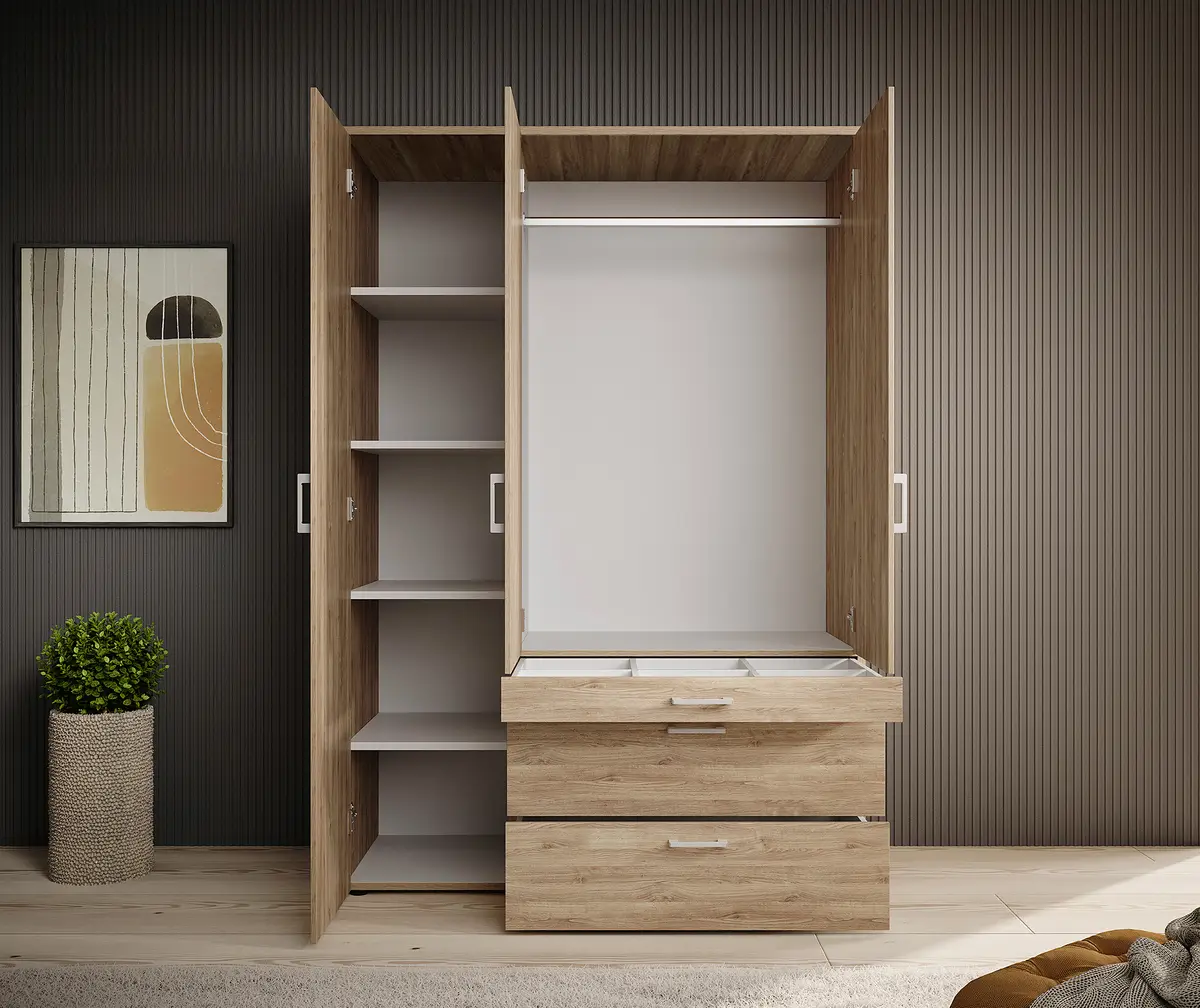 Drehtürenschrank Mohinora 135cm Braun/Eiche Mauvella Dekor