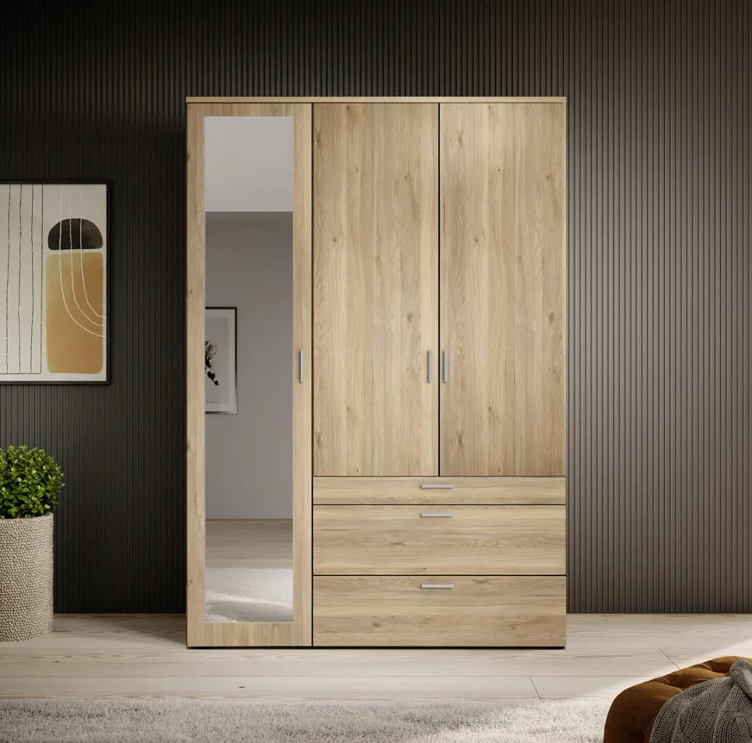 Drehtürenschrank Mohinora 135cm Braun/Eiche Mauvella Dekor