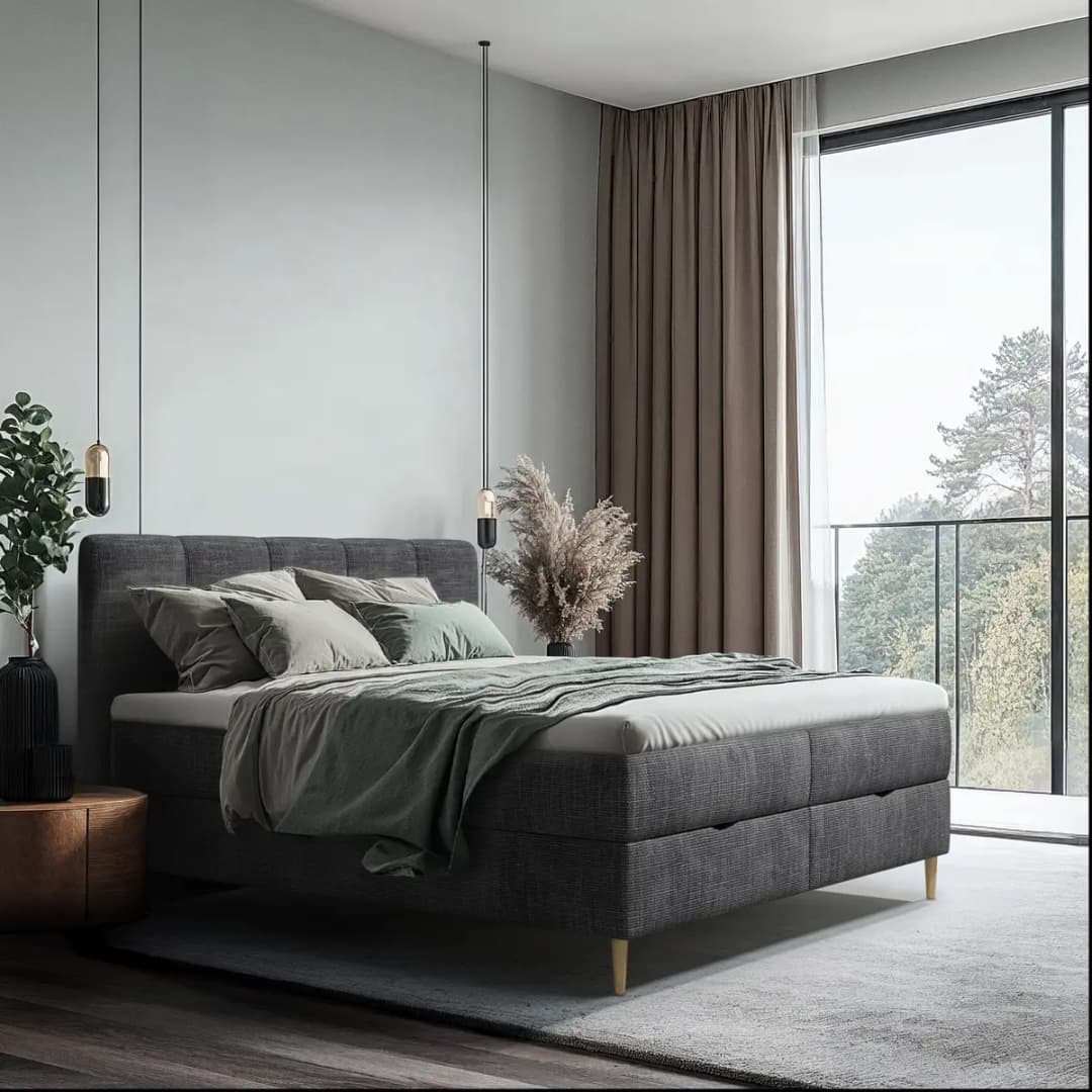 Boxspringbett 160 x 200cm Webstoff Krupa Grau | Grau