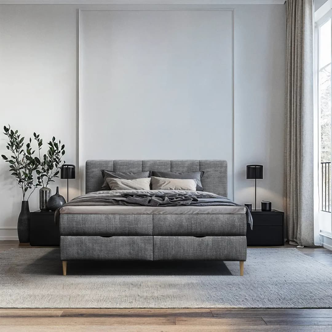 Boxspringbett 160 x 200cm Webstoff Krupa Grau | Grau