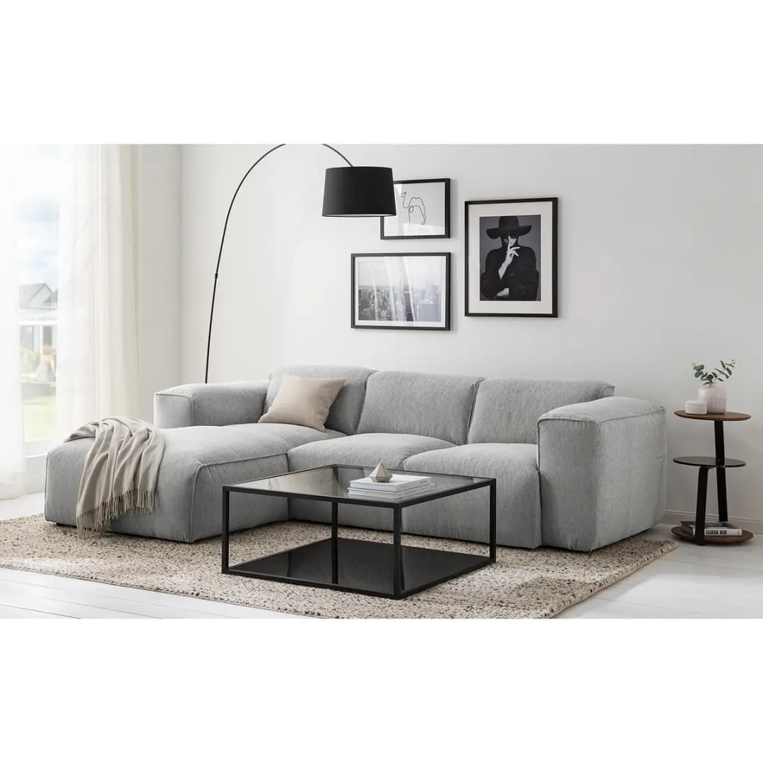 Ecksofa 3-Sitzer mit Longchair Grau Webstoff Saia | Grau