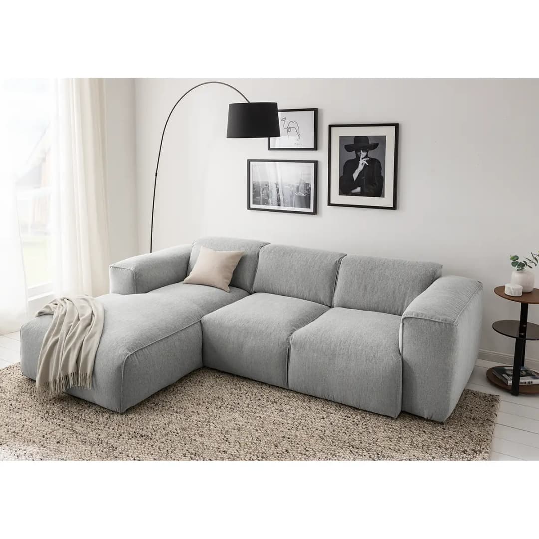 Ecksofa 3-Sitzer mit Longchair Grau Webstoff Saia | Grau
