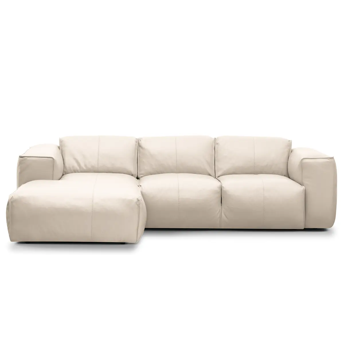 Ecksofa 3-Sitzer mit Longchair Grau/Hellgrau Echtleder Neka