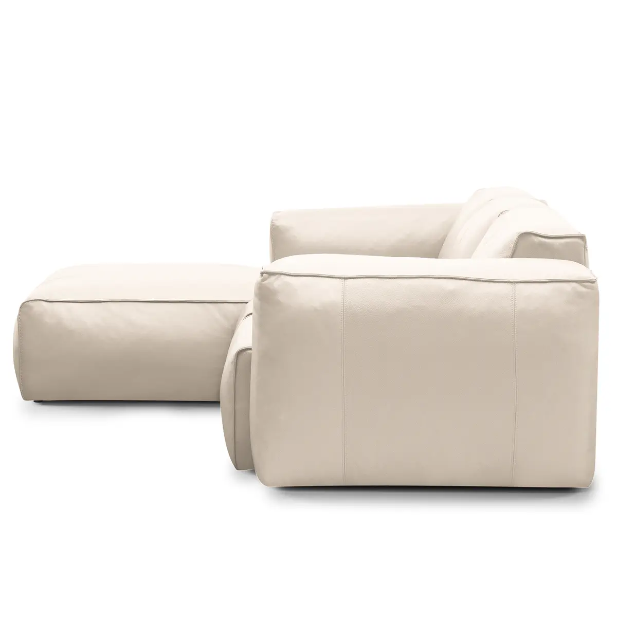 Ecksofa 3-Sitzer mit Longchair Grau/Hellgrau Echtleder Neka