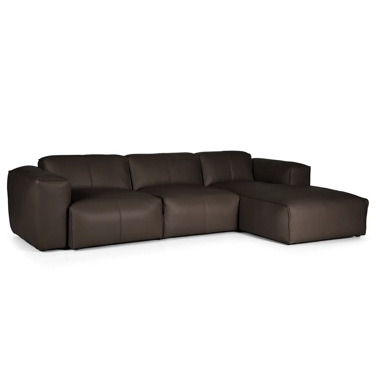 Ecksofa 3-Sitzer mit Longchair Braun Echtleder Neka | Braun