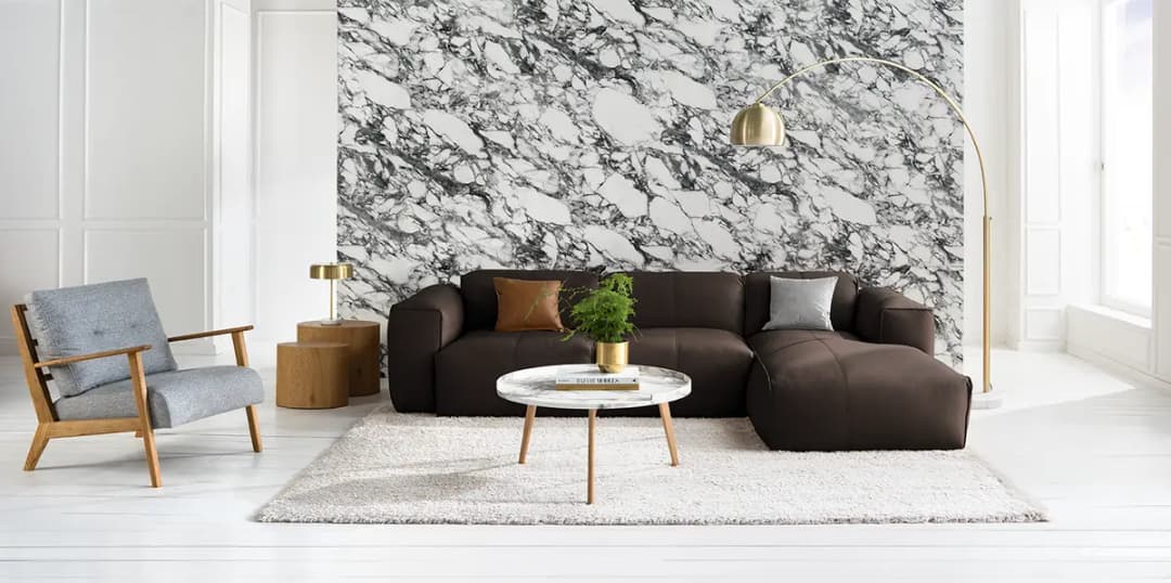 Ecksofa 3-Sitzer mit Longchair Braun Echtleder Neka | Braun