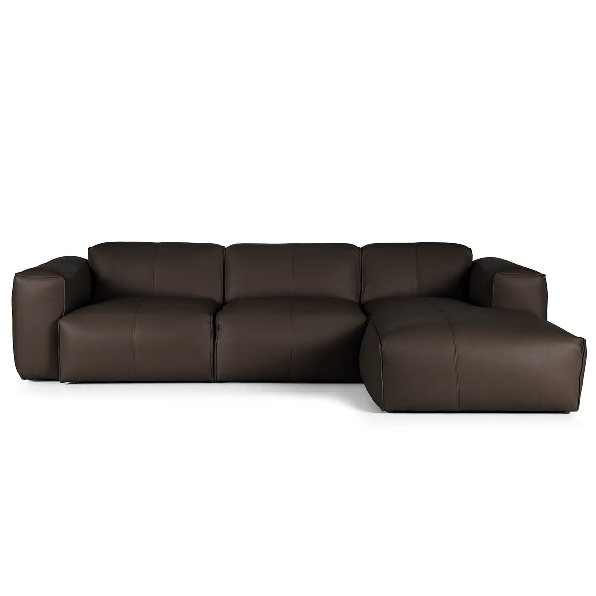 Ecksofa 3-Sitzer mit Longchair Braun Echtleder Neka | Braun