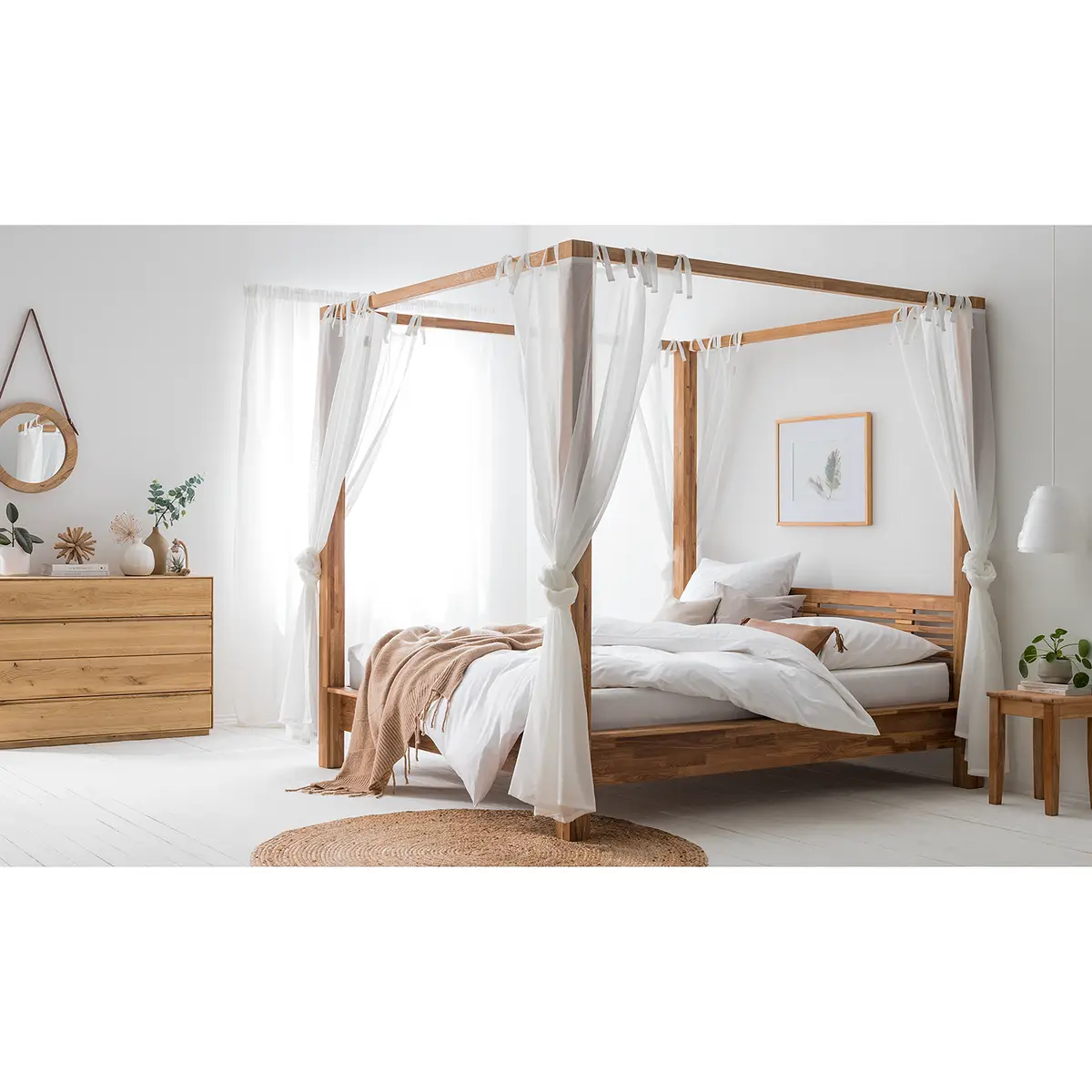 Himmelbett 180 x 200cm Massivholz Eiche, geölt | Braun