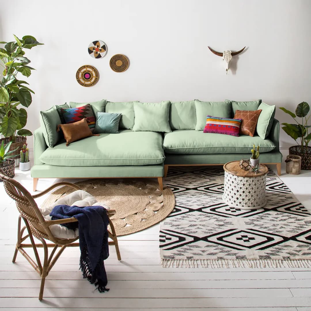 Ecksofa XL Webstoff Grün Stoff Moretey | Grün