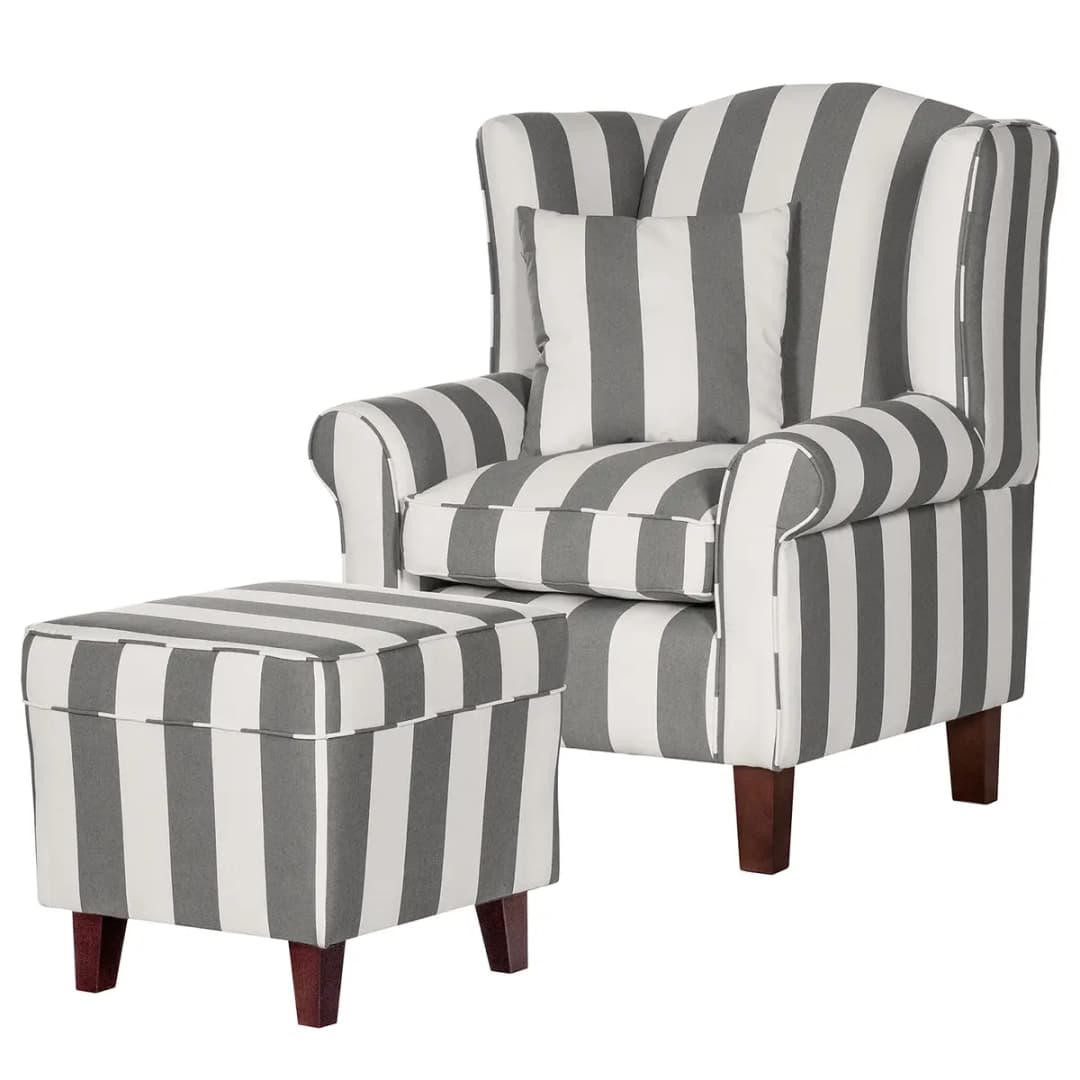 Sessel Grau/Grau Webstoff mit Hocker | Grau