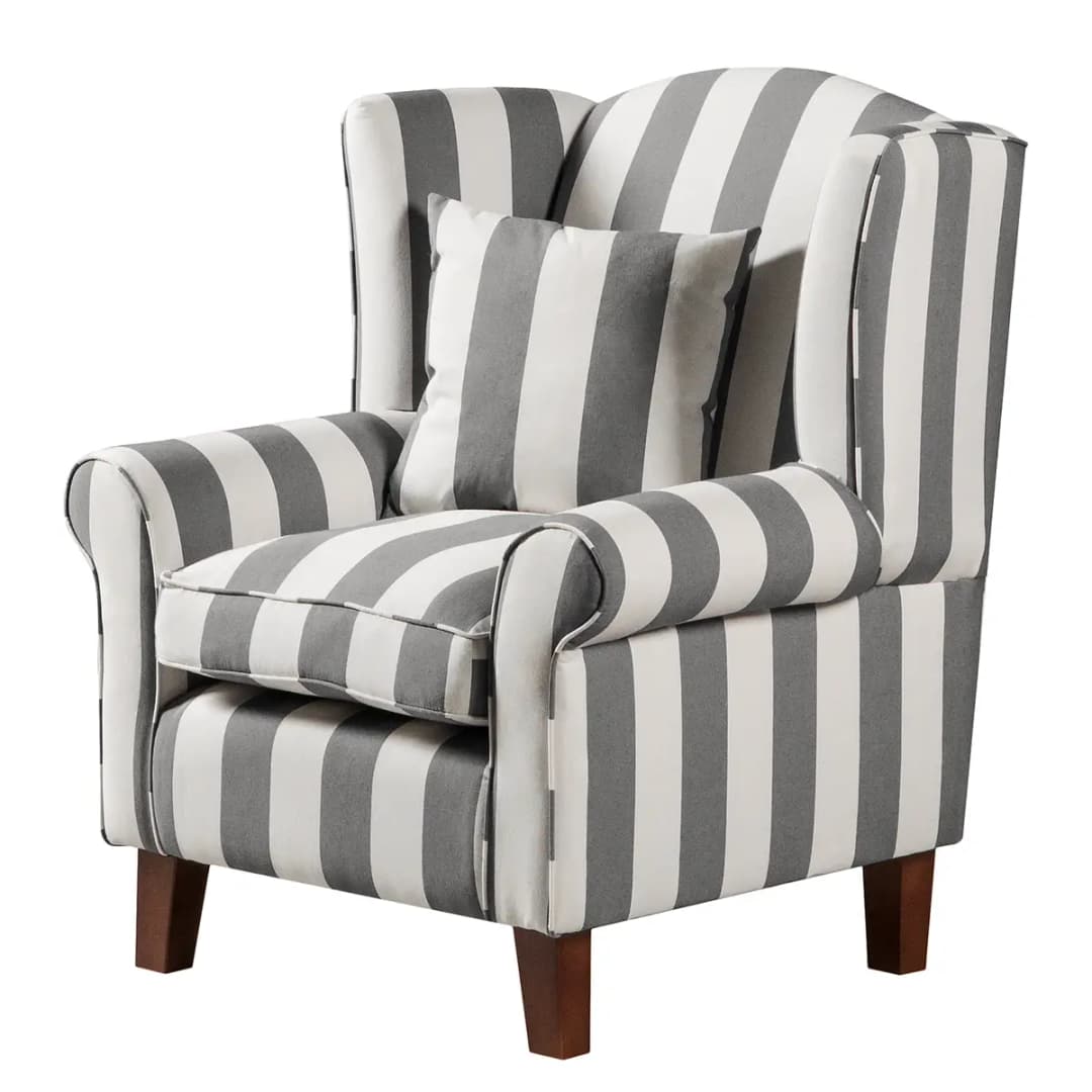Sessel Grau/Grau Webstoff mit Hocker | Grau