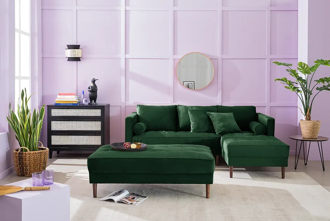 Ecksofa Grün/Dunkelgrün Samt Pauno | Grün