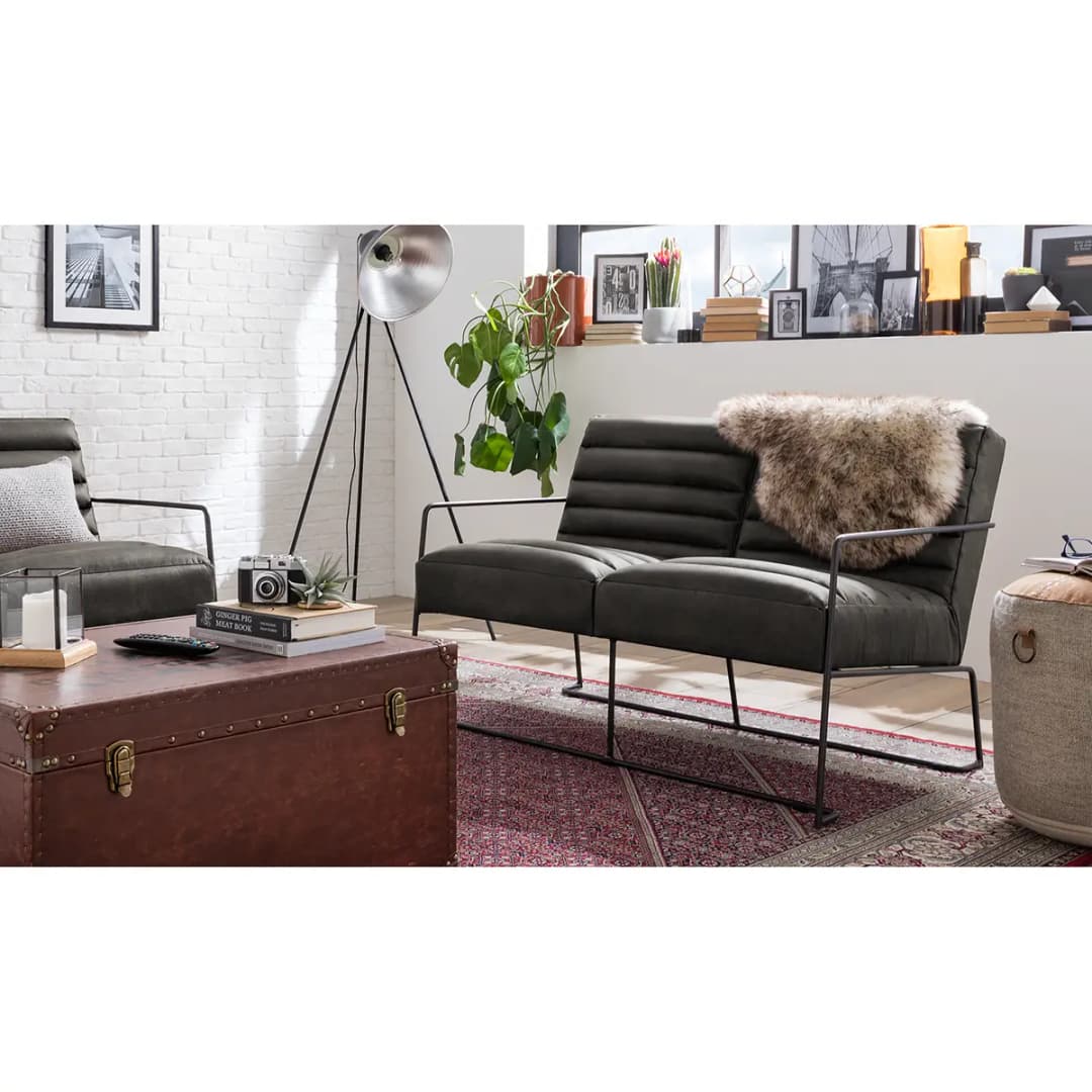 home24 Sofa 2-Sitzer Grau/Basalt | Grau