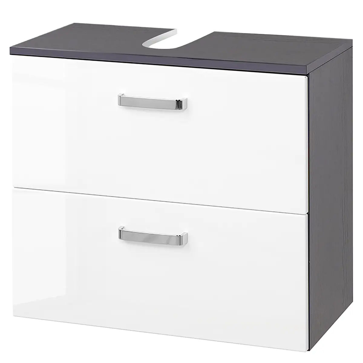 Waschbeckenunterschrank I 60cm Weiß/Hochglanz Weiß/Graphit