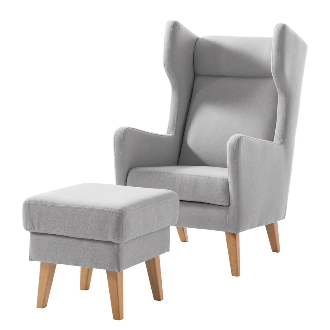 Ohrensessel Filz Grau/Kies mit Hocker | Grau