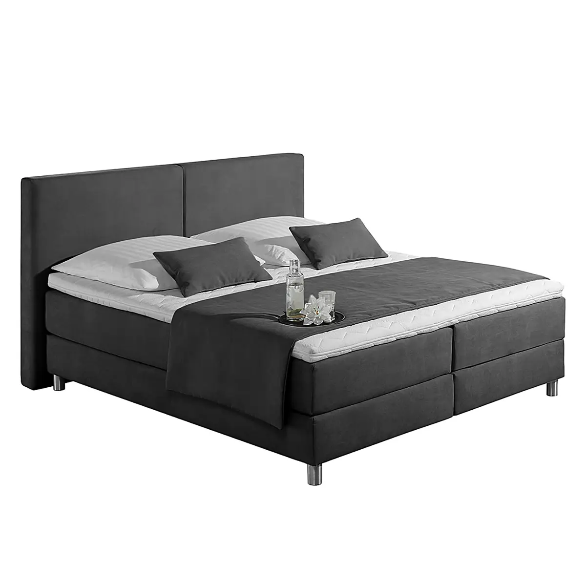 Boxspringbett Nilan 140 x 200cm Mischgewebe Grau/Anthrazit H3
