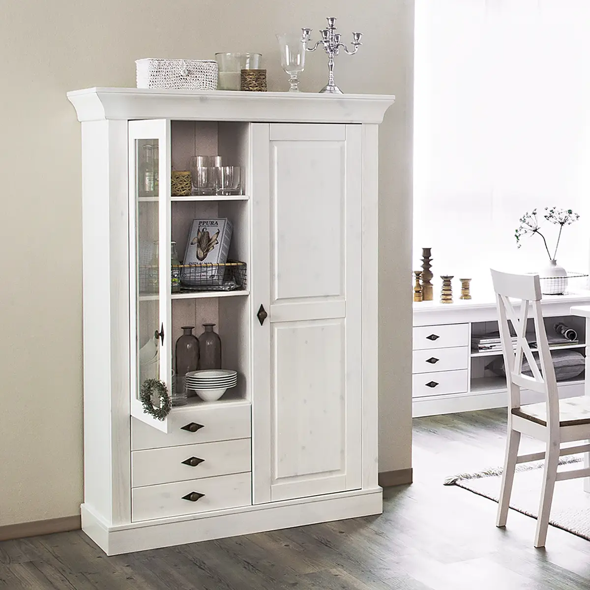 Vitrinenschrank Bergen | Weiß