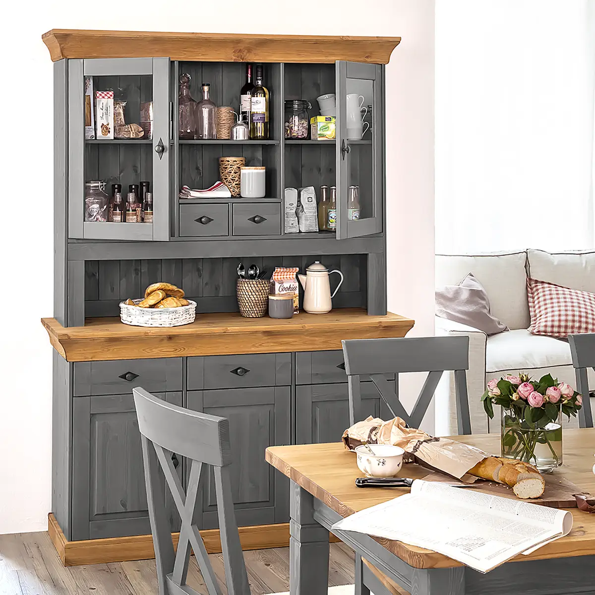 Buffet I Kiefer Grau / Kiefer Laugenfarbig | Holztöne