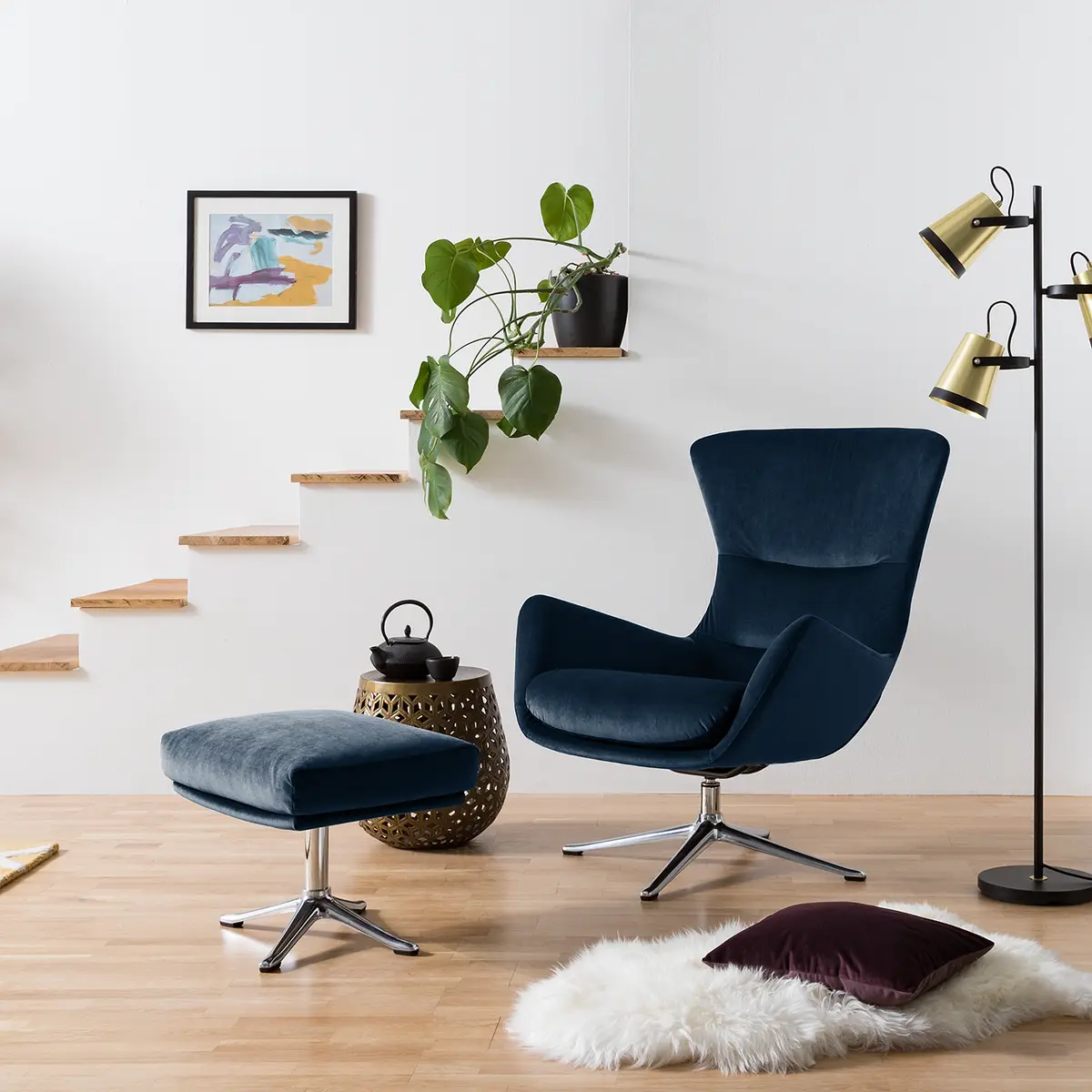 Hocker mit Kreuzfuß | Blau