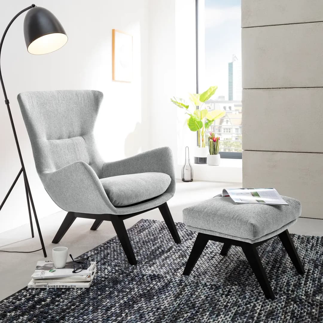 Hocker mit Holzfüßen | Grau