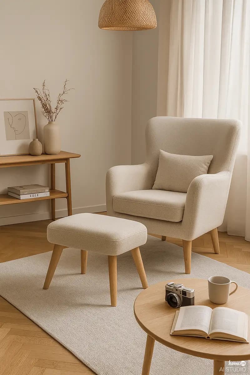 Sessel RIBOLT mit Hocker | Beige