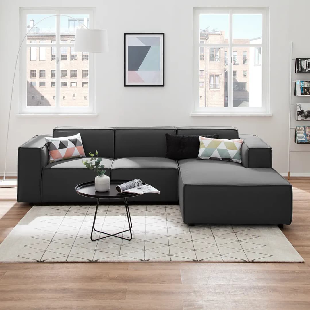 Ecksofa mit Longchair Grau/Anthrazit Webstoff Osta 260cm | Grau