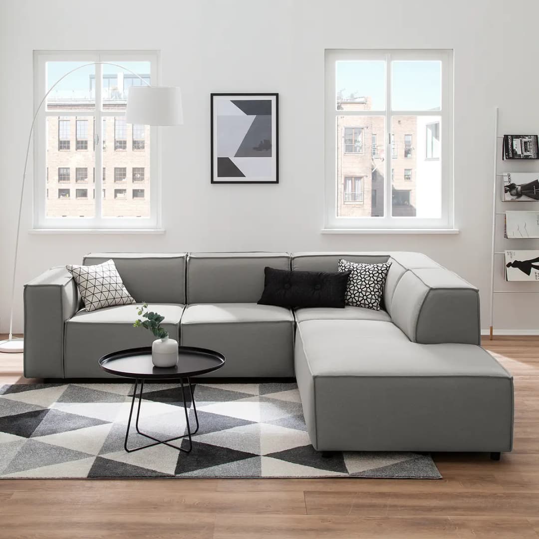 Ecksofa mit Ottomane Grau/Graubraun Webstoff Osta | Grau