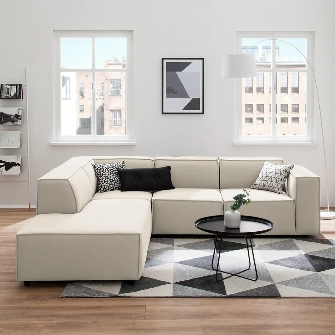 Ecksofa mit Ottomane Osta | Beige