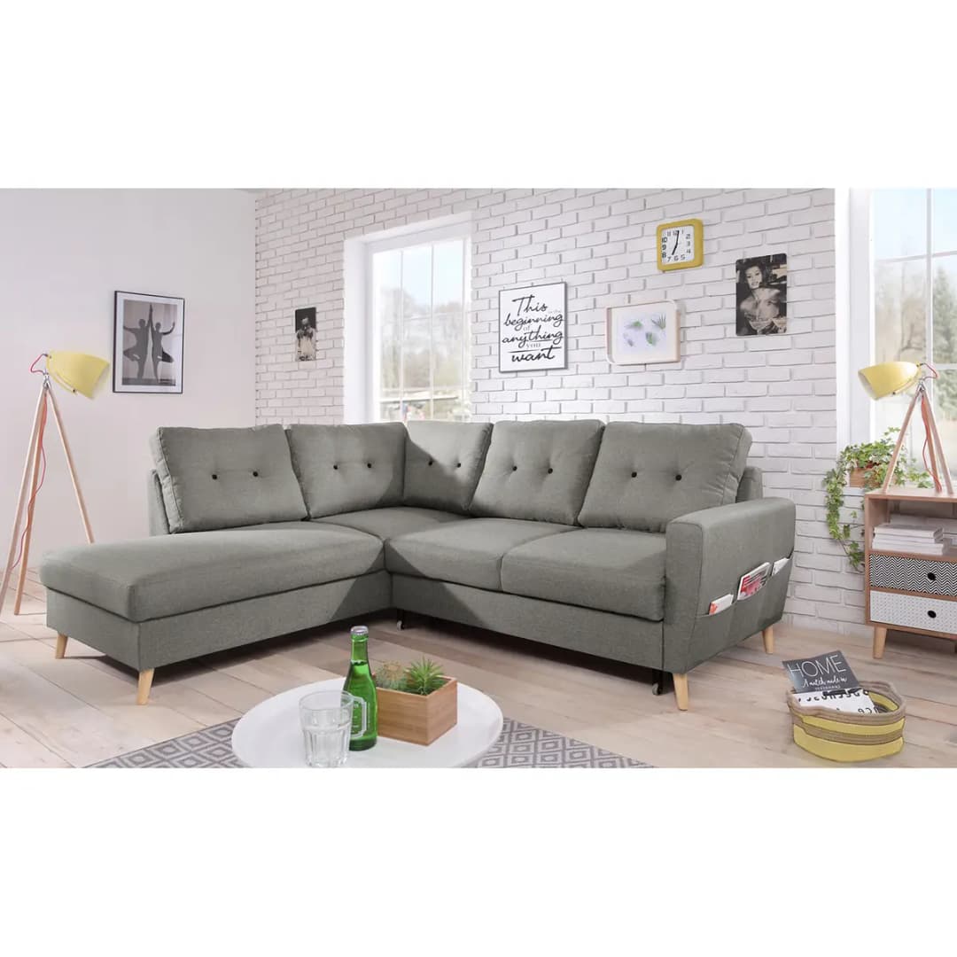 Ecksofa mit Ottomane Grau/Grau Webstoff Luba | Grau