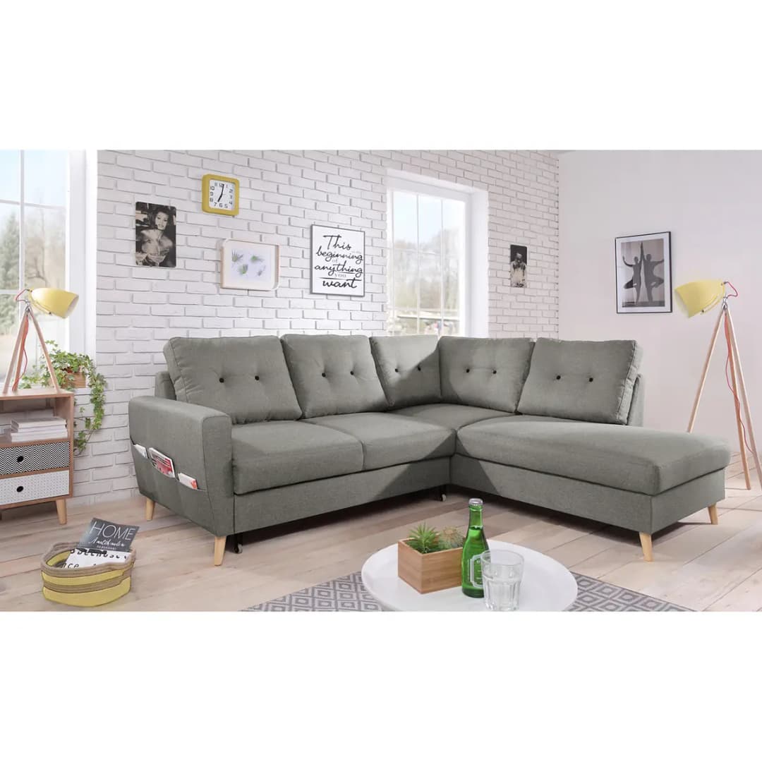 Ecksofa mit Ottomane Grau/Grau Webstoff Luba | Grau