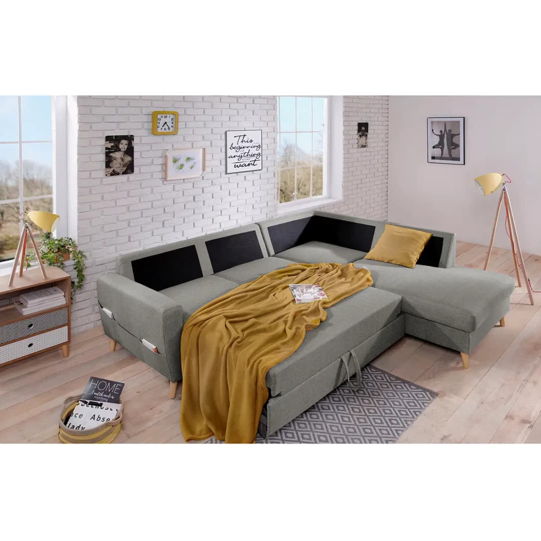 Ecksofa mit Ottomane Grau/Grau Webstoff Luba | Grau