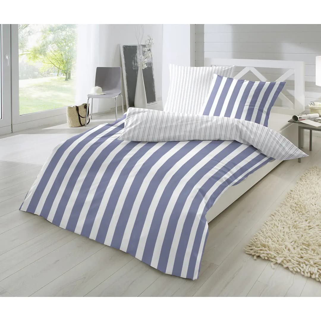 Perkal-Bettwäsche flat stripe | Blau