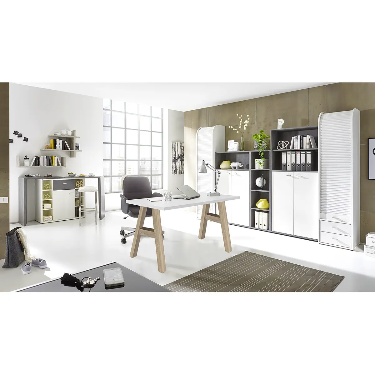 Schreibtisch Leeton I 120cm Weiß/Eiche Sonoma Dekor/Weiß