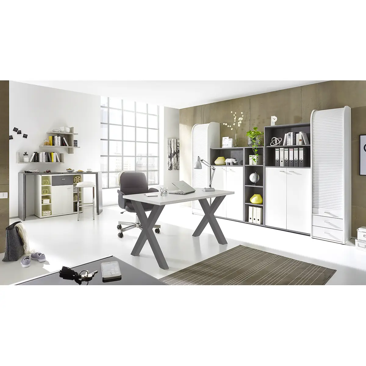 Schreibtisch Leeton II 140cm Weiß/Anthrazit/Weiß | Weiß