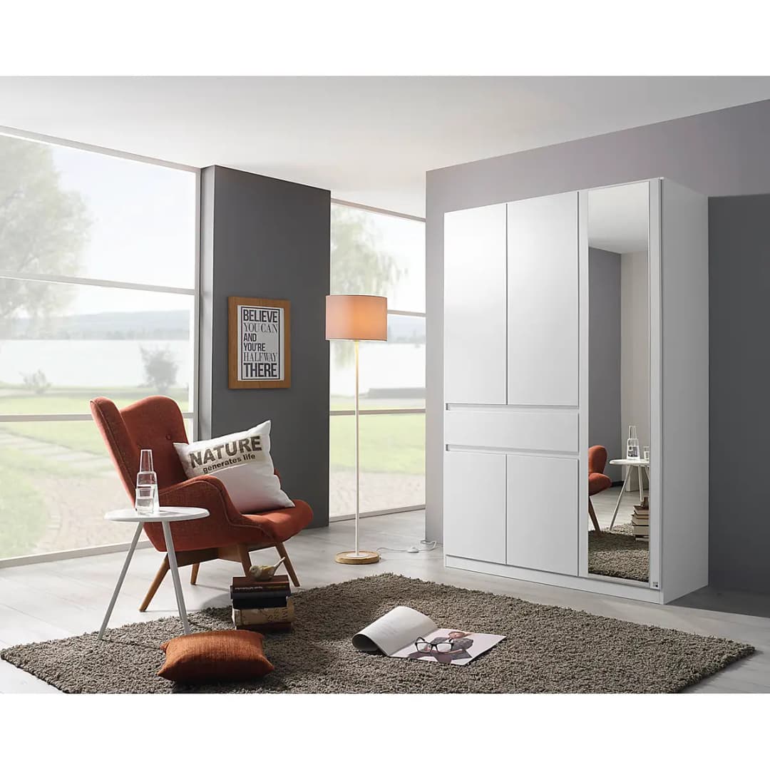 Drehtürenschrank 136cm Weiß/Alpinweiß | Weiß