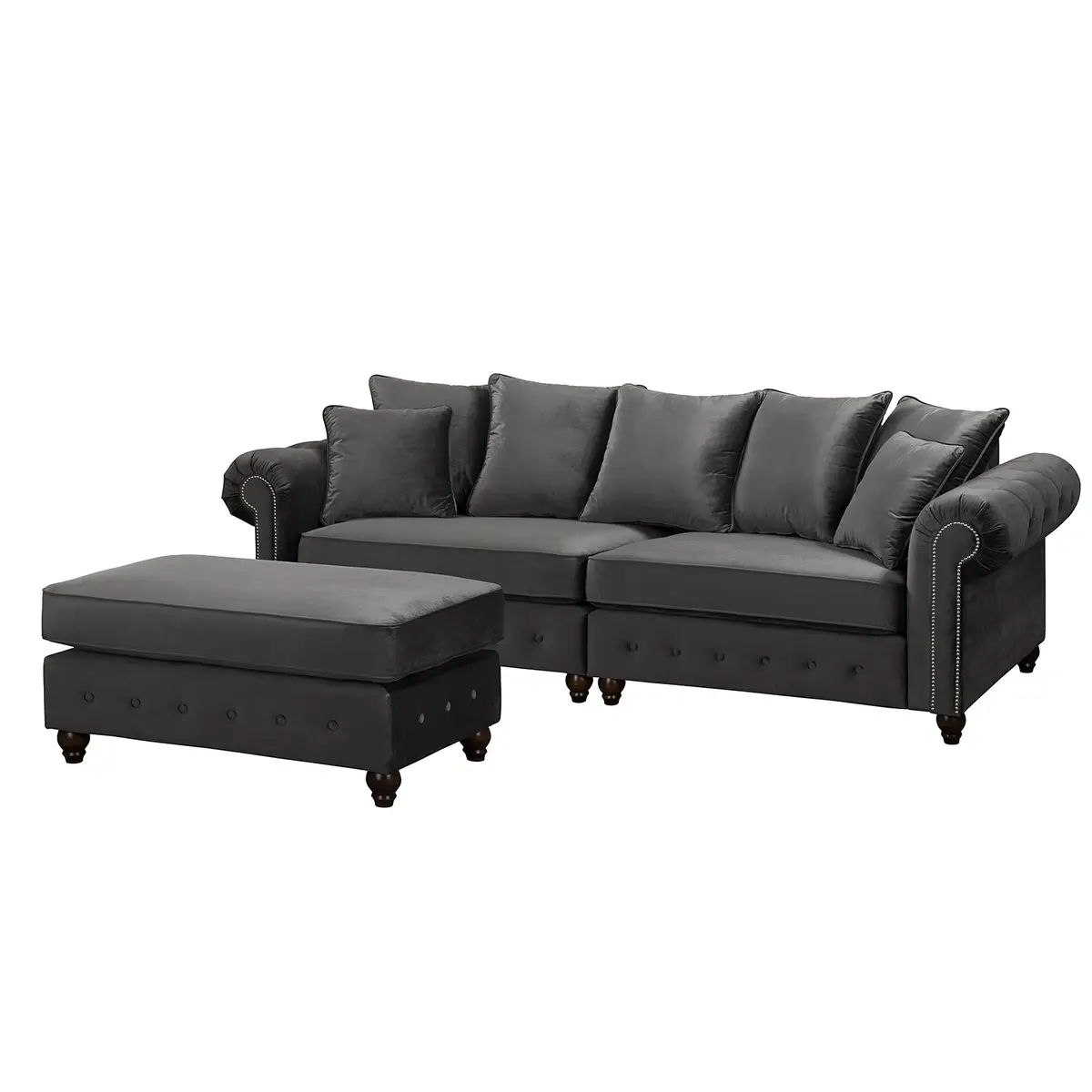 Jack & Alice Bigsofa Grau/Grau Samt | Grau