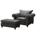 Sessel Grau/Grau Samt mit Hocker | Grau